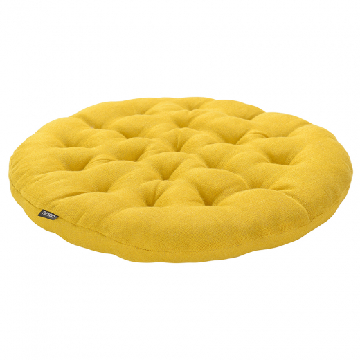 Подушка на стул круглая из стираного льна горчичного цвета из коллекции Essential, 40х40x4 см