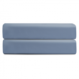 Простыня на резинке из сатина джинсово-синего цвета с брашинг-эффектом из коллекции Essential, 160х200х30 см