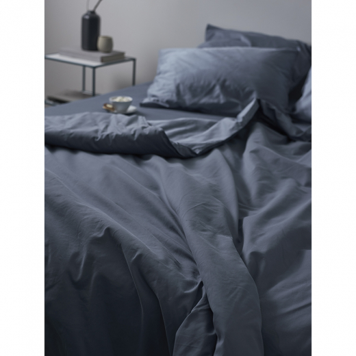 Комплект постельного белья из сатина джинсово-синего цвета с брашинг-эффектом из коллекции Essential, 200х220 см