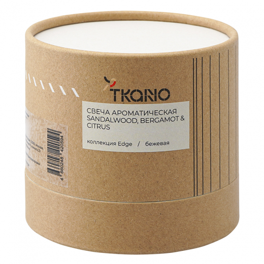 Свеча ароматическая с деревянным фитилём Sandalwood, Bergamot & Citrus из коллекции Edge, бежевый, 60 ч