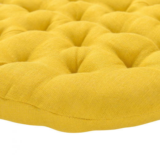 Подушка на стул круглая из стираного льна горчичного цвета из коллекции Essential, 40х40x4 см