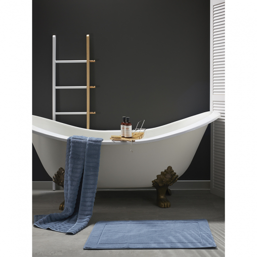 Коврик для ванной из хлопка ворсовый голубого цвета из коллекции Essential, 50х80 см
