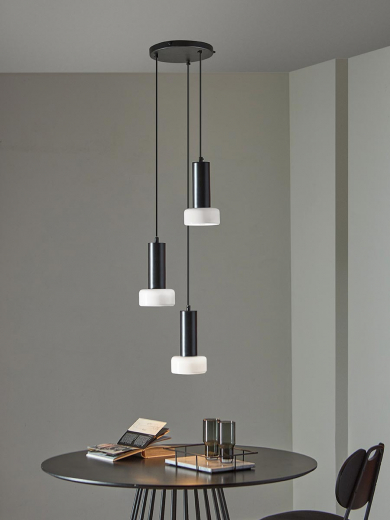 Светильник подвесной каскадный Fungus, Ø15х25 см, 3 плафона, белый/черный