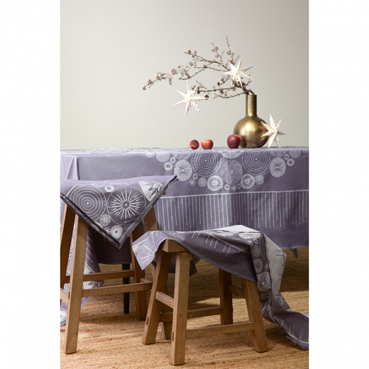 Скатерть из хлопка фиолетово-серого цвета с рисунком Ледяные узоры, New Year Essential, 180х180см