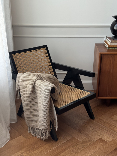 Плед из шерсти бежево-серого цвета из коллекции Essential, 130х180 см