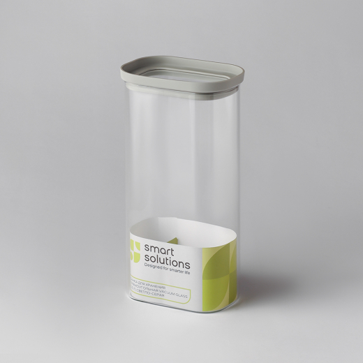 Банка для хранения прямоугольная Vacuum Glass, 1,75 л, светло-серая