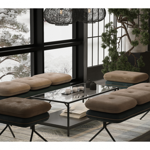 Банкетка Pea, велюр, бежевая/сине-зеленая