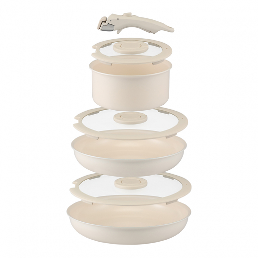 Набор посуды для приготовления со съемной ручкой Smart Ceramic, 7 предметов, цвета топленого молока