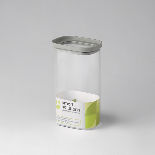 Банка для хранения прямоугольная Vacuum Glass, 1,5 л, светло-серая