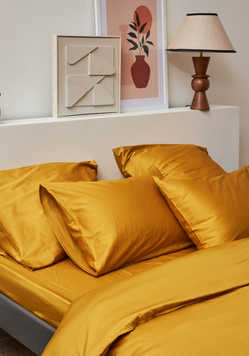 Комплект постельного белья из премиального сатина горчичного цвета из коллекции Essential, 150х200 см