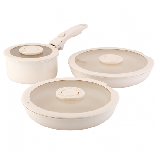 Набор посуды для приготовления со съемной ручкой Smart Ceramic, 7 предметов, молочный