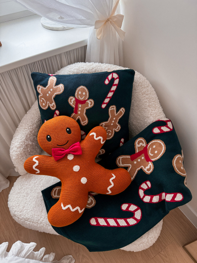 Плед из хлопка с новогодним рисунком Gingerman из коллекции New Year Essential, 130x180 см