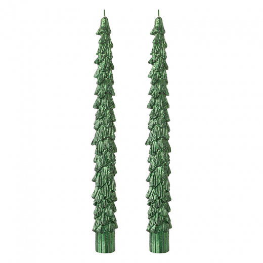 Набор из двух свечей зеленого цвета из коллекции New Year Essential, 25 см