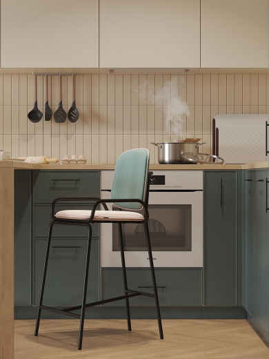 Стул полубарный Ror, 2 Frame, велюр, черный/зеленый/розовый