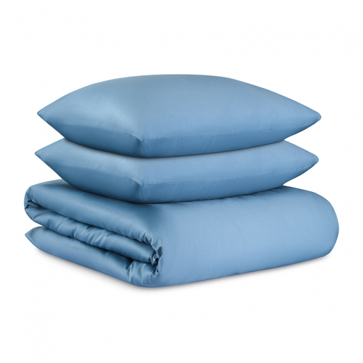 Комплект постельного белья из премиального сатина джинсово-синего цвета из коллекции Essential, 150х