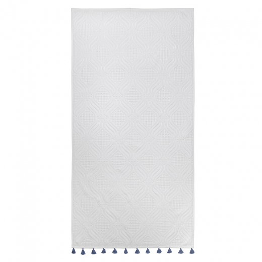 Полотенце банное белое, с кисточками темно-синего цвета из коллекции Essential, 70х140 см