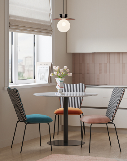 Стол обеденный Trond, Ø100 см, белый мрамор/черный