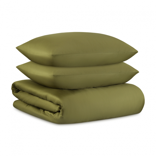 Комплект постельного белья из премиального сатина оливкового цвета из коллекции Essential, 150х200 с