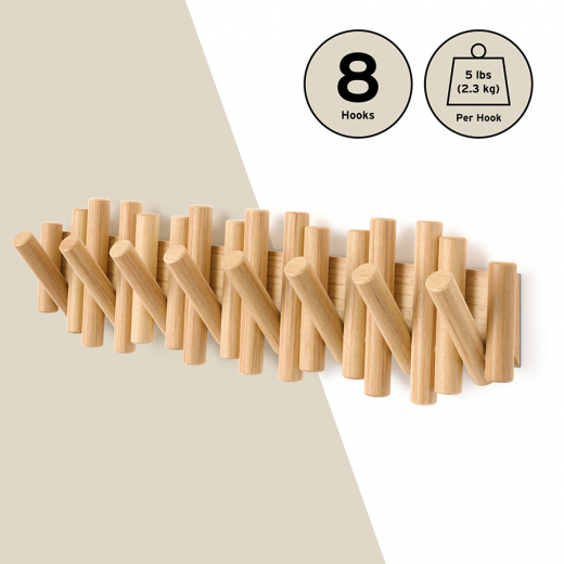 Вешалка настенная Picket, 61 см, 8 крючков, натуральное дерево