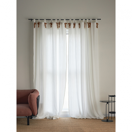 Штора из муслина с декором цвета карри из коллекции Essential, 150х290 см