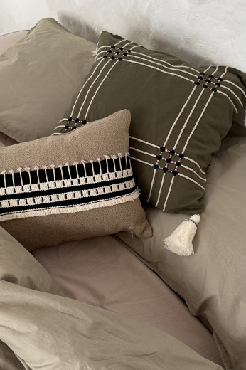 Комплект постельного белья из стираного перкаля бежево-серого цвета из коллекции Essential, 200х220 см