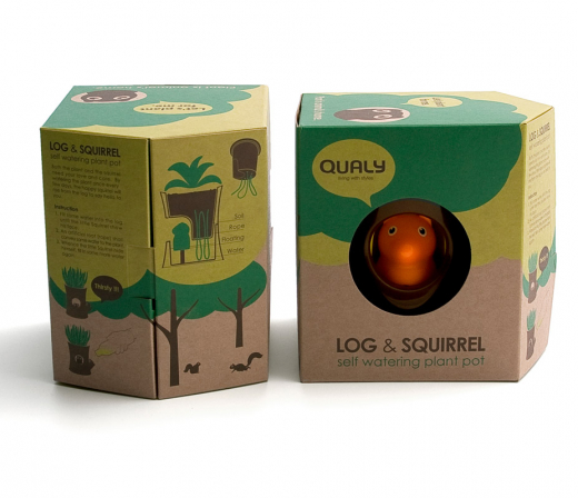Горшок для цветов с системой автополива Log&Squirrel, белый/зеленый