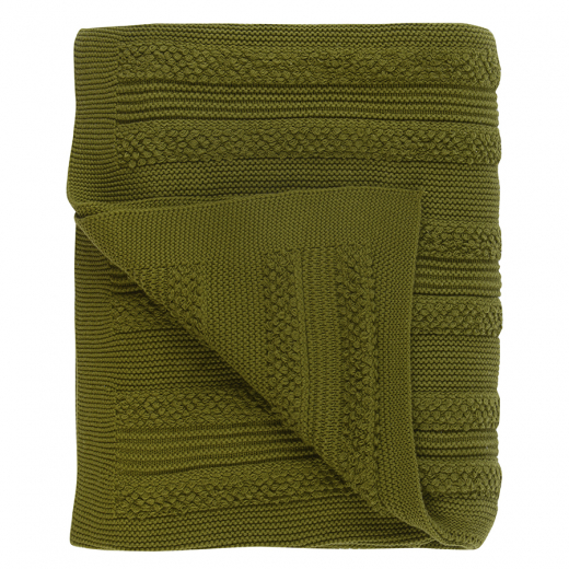 Плед из хлопка с буклированной вязкой оливкового цвета из коллекции Essential, 130х170 см