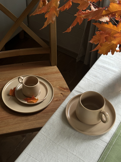 Набор из двух чайных пар бежевого цвета из коллекции Essential, 250 мл