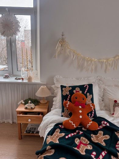 Плед из хлопка с новогодним рисунком Gingerman из коллекции New Year Essential, 130x180 см