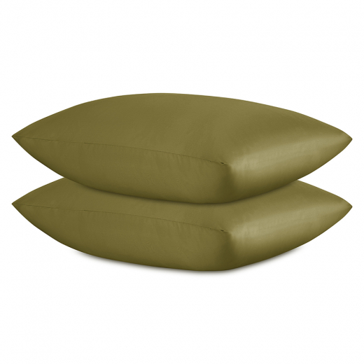 Набор наволочек из премиального сатина оливкового цвета из коллекции Essential, 50х70 см