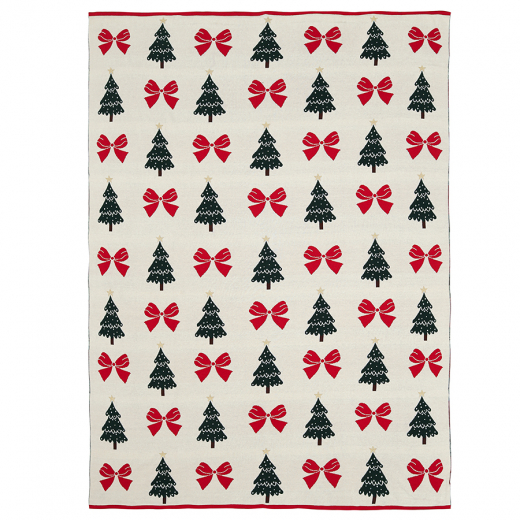 Плед из хлопка с новогодним рисунком Christmas Bows из коллекции New Year Essential, 130x180 см
