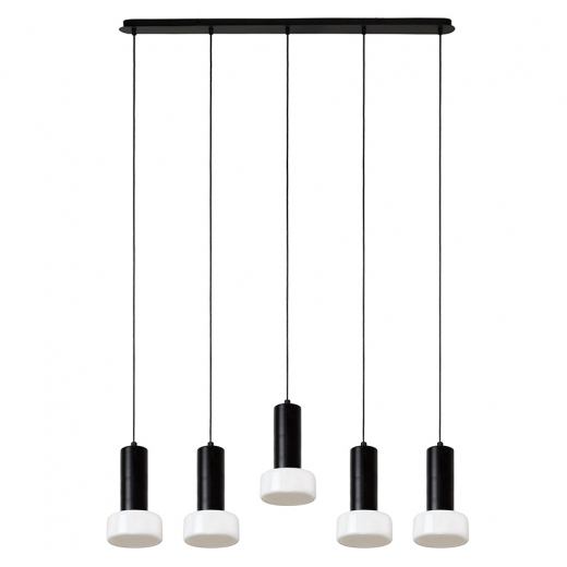 Светильник подвесной каскадный Fungus, Ø15х25 см, 5 плафонов, белый/черный