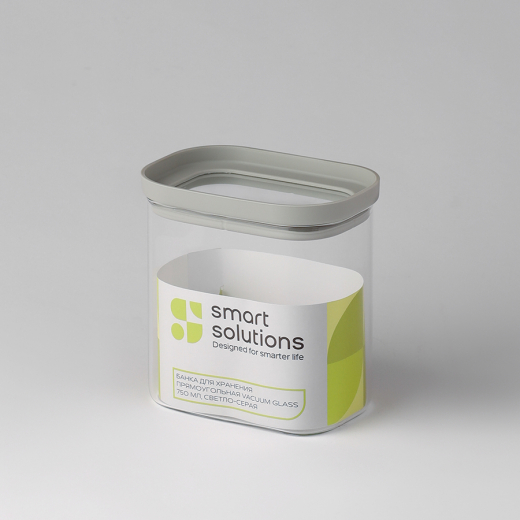 Банка для хранения прямоугольная Vacuum Glass, 750 мл, светло-серая