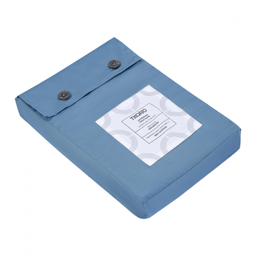 Простыня на резинке из премиального сатина джинсово-синего цвета из коллекции Essential, 200х200х30