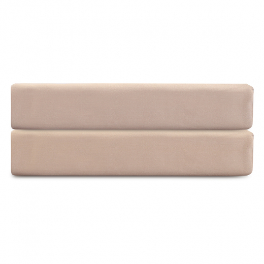 Простыня на резинке из премиального сатина бежевого цвета из коллекции Essential,  160х200х30 см