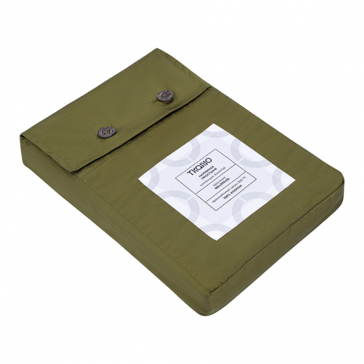 Простыня на резинке из премиального сатина оливкового цвета из коллекции Essential, 160х200х30 см