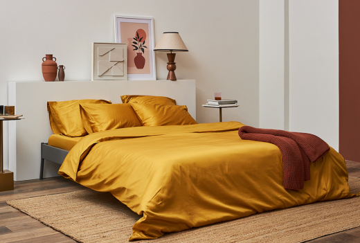 Простыня из премиального сатина горчичного цвета из коллекции Essential, 180х270 см