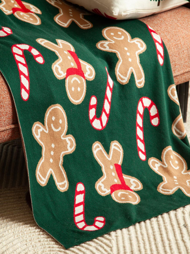 Плед из хлопка с новогодним рисунком Gingerman из коллекции New Year Essential, 130x180 см