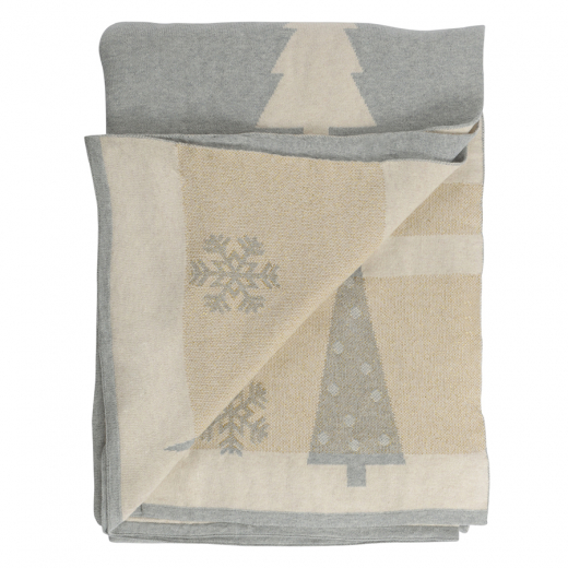 Плед из хлопка с новогодним рисунком Christmas tree из коллекции New Year Essential, 130х180 см