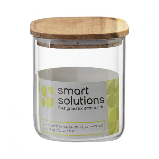 Банка для хранения квадратная Glass Acacia, 1,5 л