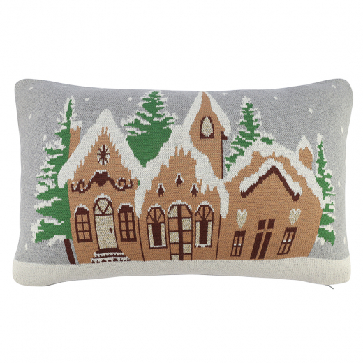 Подушка вязаная с новогодним рисунком Christmas Village из коллекции New Year Essential, 40x60 см