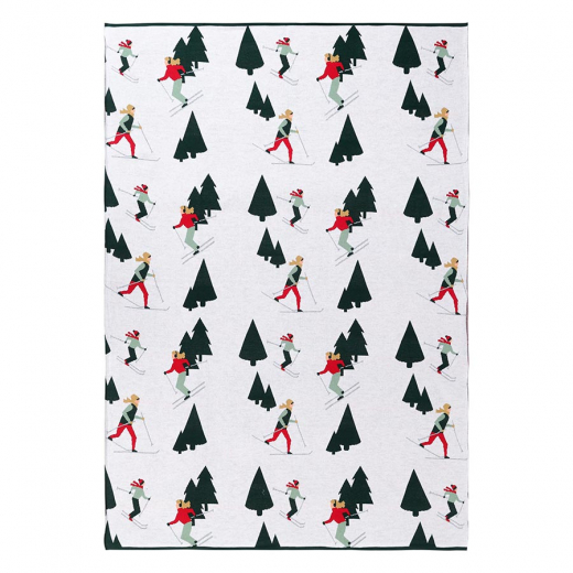 Плед из хлопка с новогодним рисунком Let's Ski из коллекции New Year Essential, 130x180 см