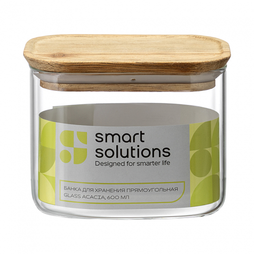 Банка для хранения прямоугольная Glass Acacia, 600 мл