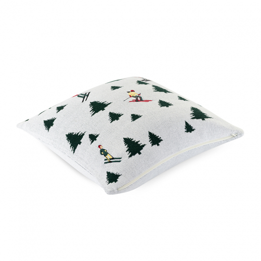 Подушка вязаная с новогодним рисунком Лыжники из коллекции New Year Essential, 45x45 см
