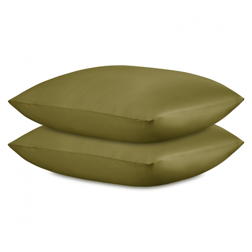 Набор наволочек из премиального сатина оливкового цвета из коллекции Essential, 70х70 см