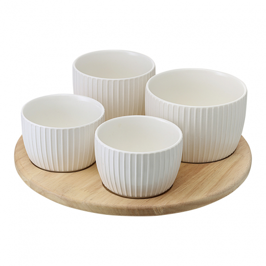 Менажница Soft Ripples, Dual Glazing, на деревянной подставке, 4 чаши