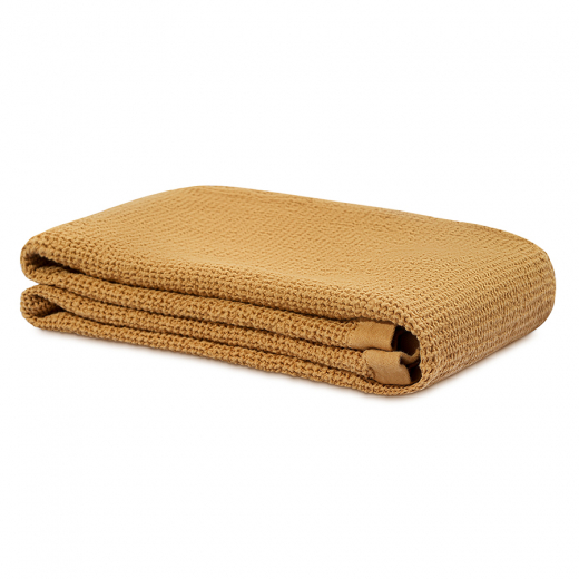 Полотенце банное из умягченной вафли цвета охры из коллекции Essential, 70x140 см