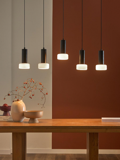 Светильник подвесной каскадный Fungus, Ø15х25 см, 5 плафонов, белый/черный