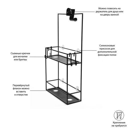 Полка-органайзер для душа Cubiko, черная