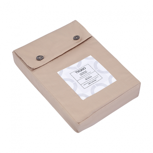 Простыня на резинке из премиального сатина бежевого цвета из коллекции Essential, 180х200х30 см